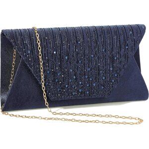 Women Navy Blue Evening Clutch Made of High Quality Satin Fabric